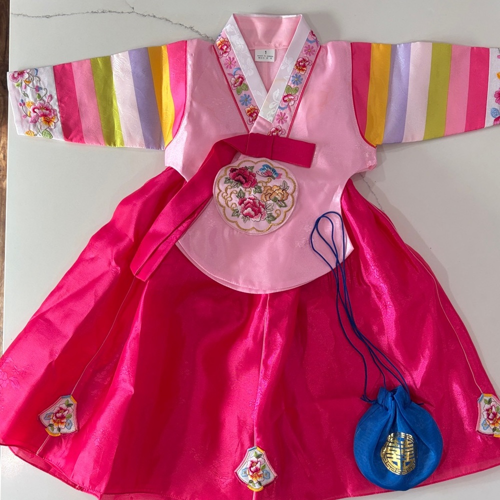 Pink and Multicolor Korean Hanbok